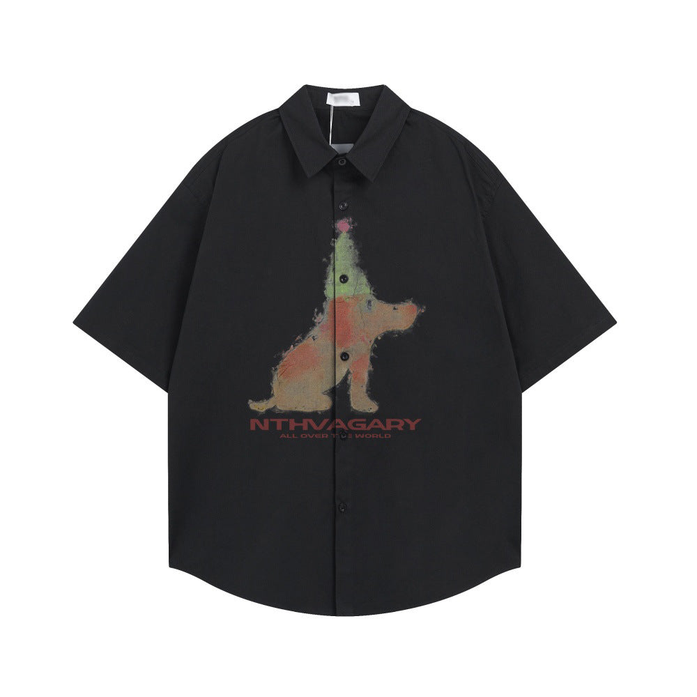 Abstract puppy print short sleeved shirt