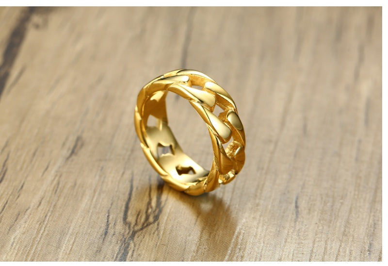 Tidal male locomotive chain ring three-color optional three-dimensional texture personality ring
