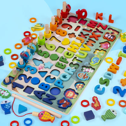 Jeu de puzzle 3D en bois pour enfants, alphabet et chiffres, jouet éducatif coloré avec lettres numériques géométriques