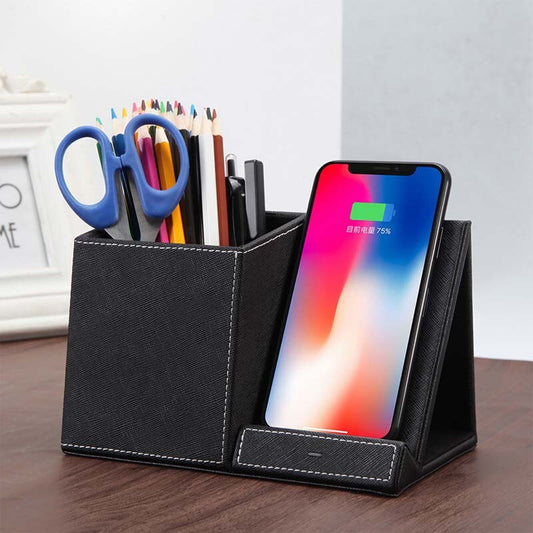 Support de stylo en cuir Chargeur sans fil Chargeur de téléphone sans fil et support de stylo Charge rapide du téléphone