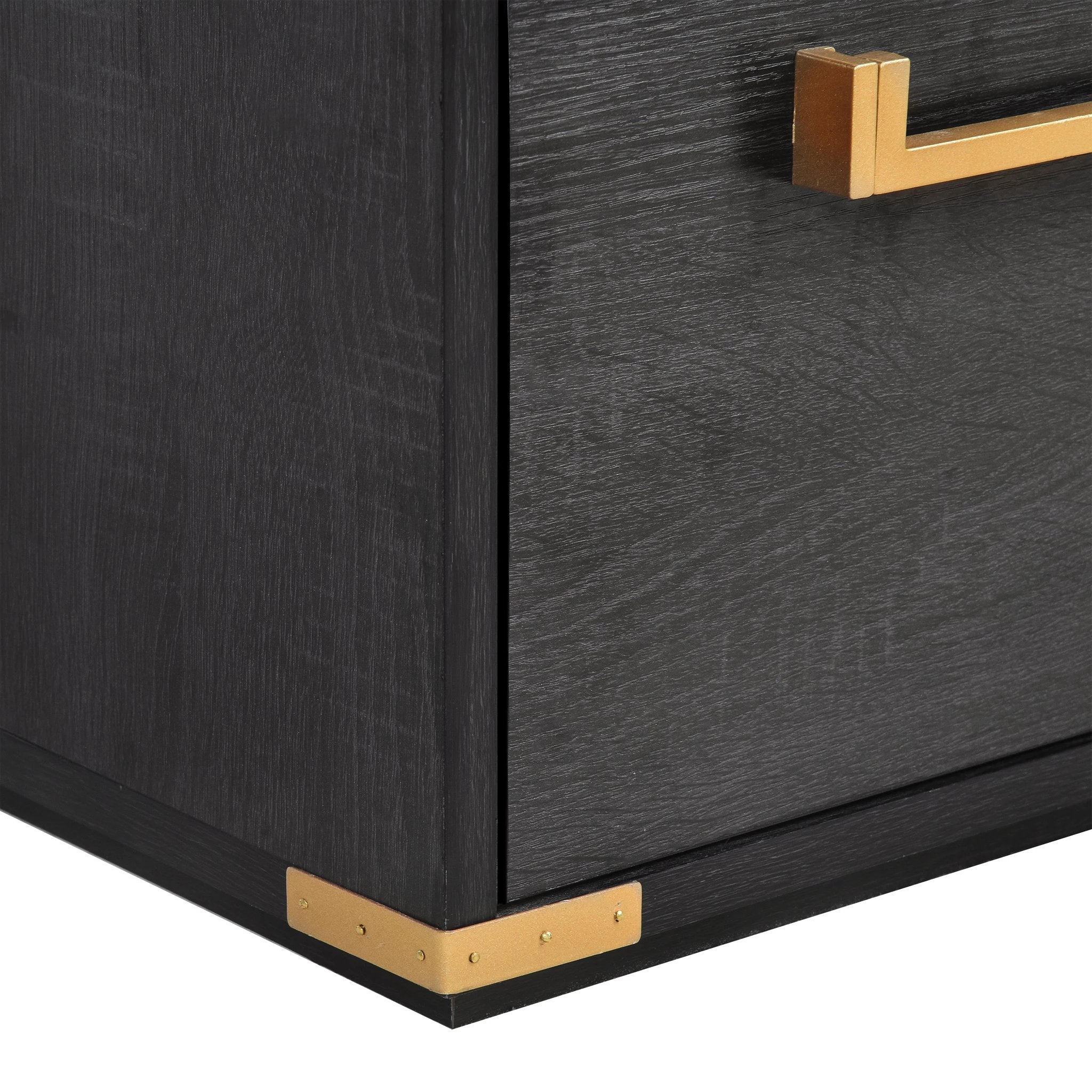 70 inch classic and traditional executive desk with metal trim, writing desk with 2 file drawers, USB ports, and sockets, black by eprolo