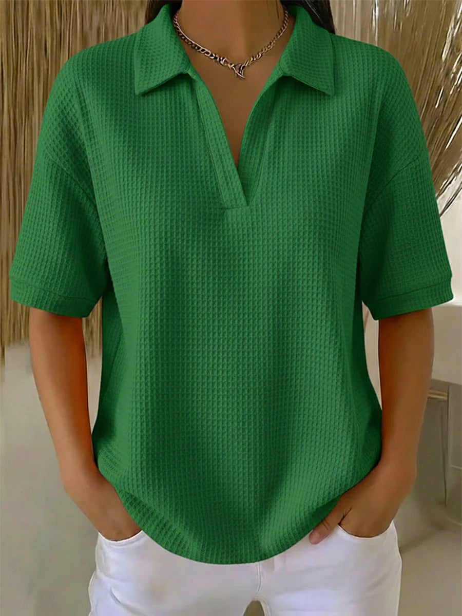 Haut pull ample en tricot gaufré uni col en V