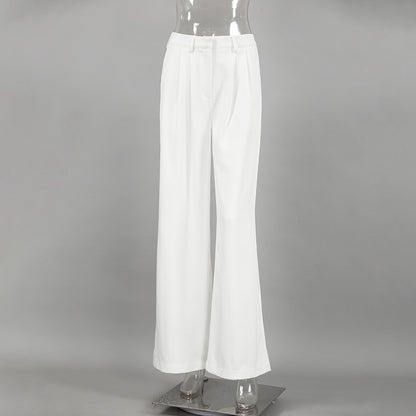 Pantalon blanc taille haute, coupe ample et décontractée
