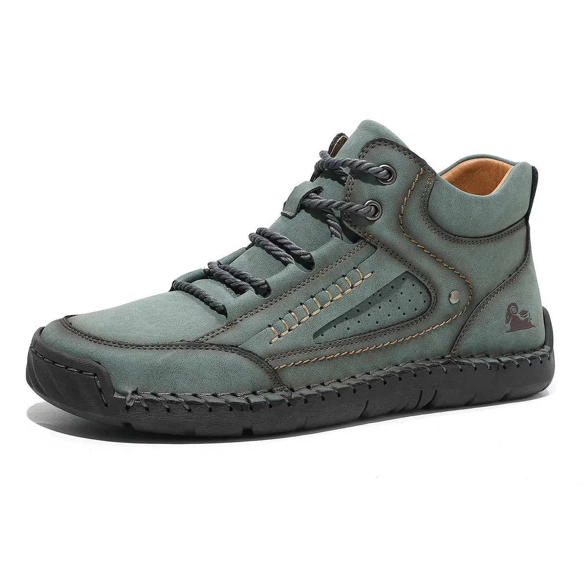 AdTec men's high-top suede sneakers, teal-green color, breathable flat-lace design with black outsole.