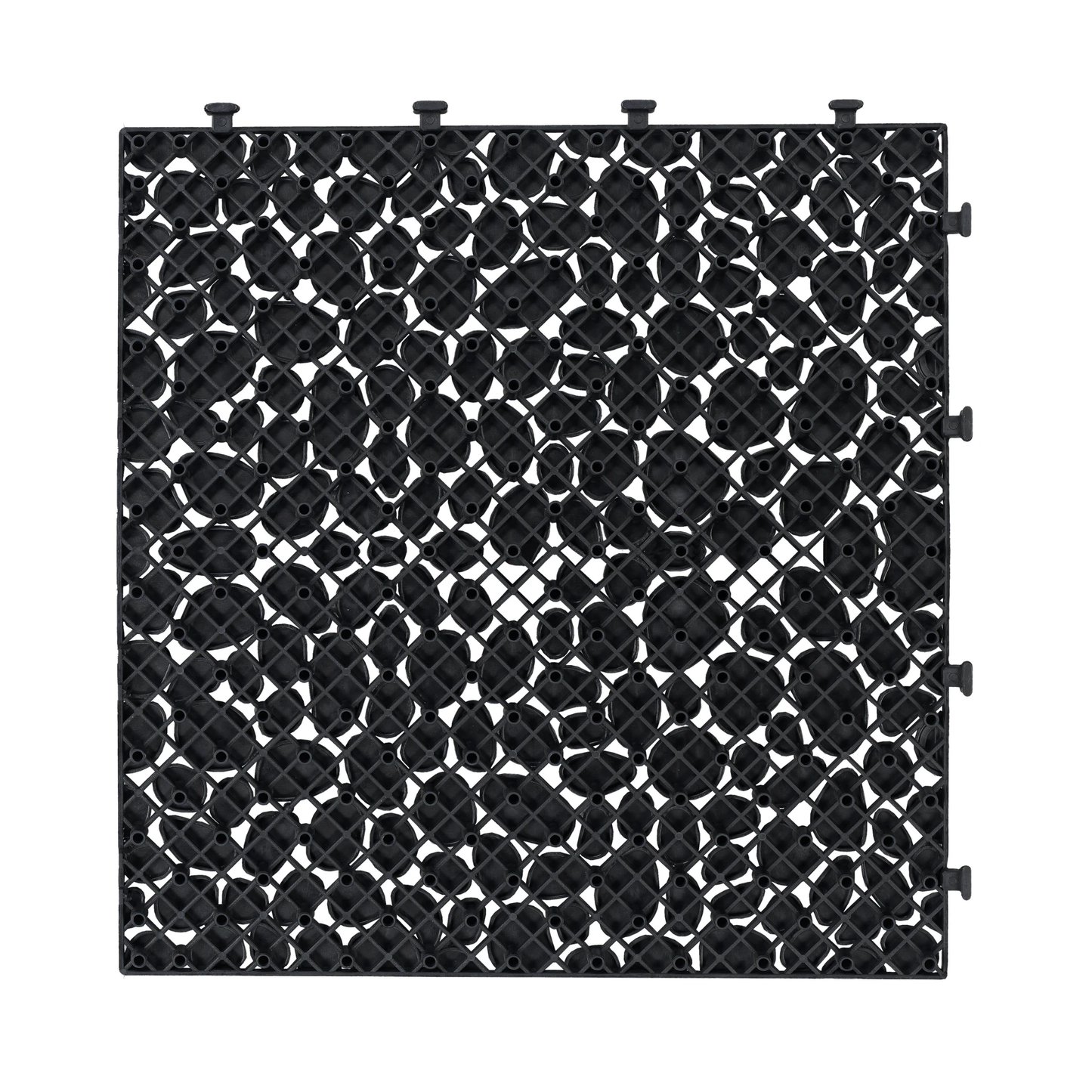 12 x 12 inch black interlocking deck tiles, plastic waterproofing, pebble pattern, pack of 12 by eprolo