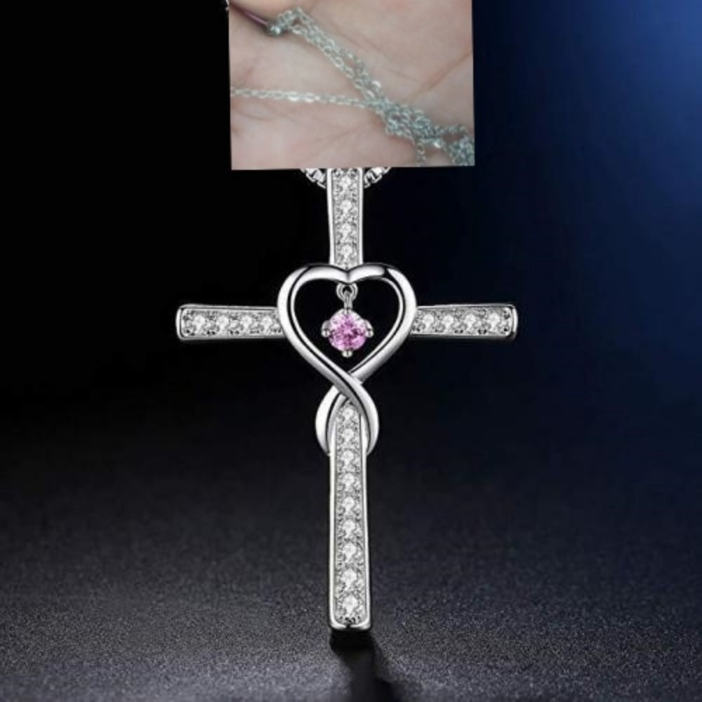 Infinito Amor Dios Confiamos Cruz Cristiana Piedra Natal Collar Colgante Gemas de Color Circón Corazón Collar Joyería para Mujer