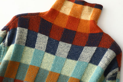 Superbe pull en laine à damier coloré