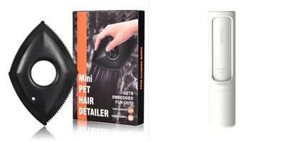 AdTec 2-in-1 reusable pet hair remover brush and lint roller with black detailer and white device