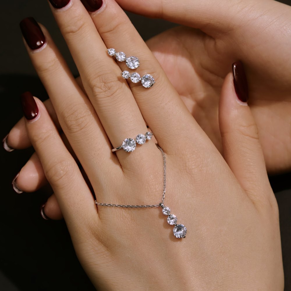 S925 Sterling Silver Round Zircon Ring Necklace And Earring Suit