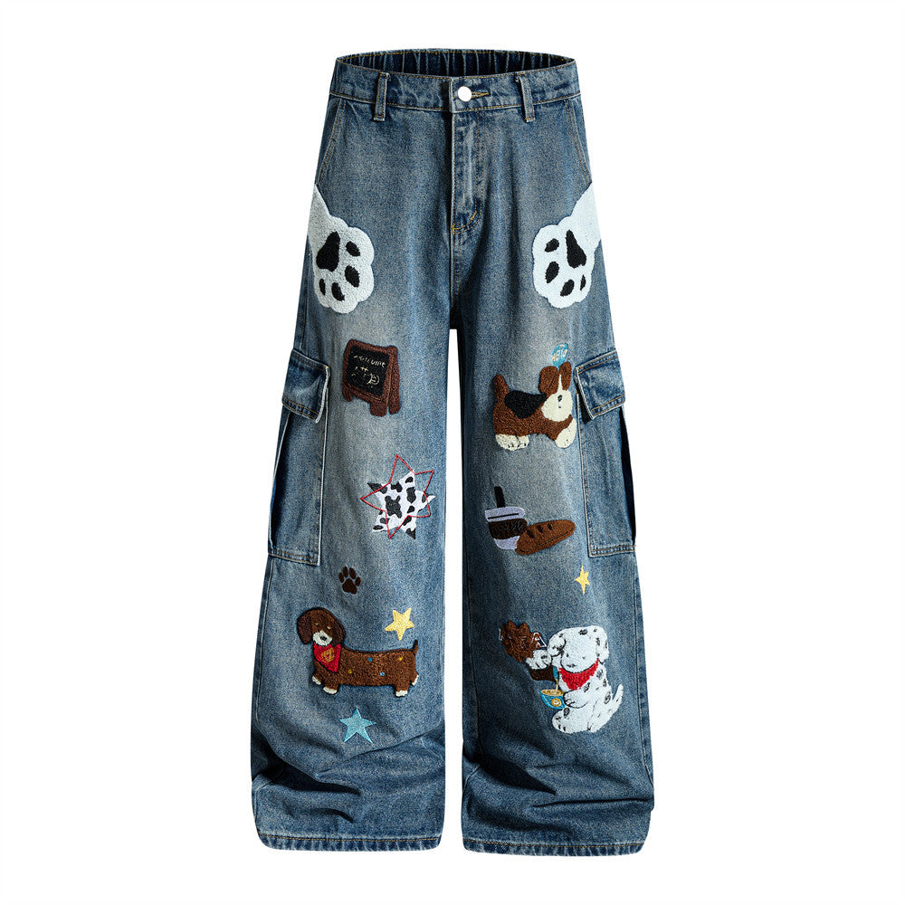 Pantalon de travail en jean brodé