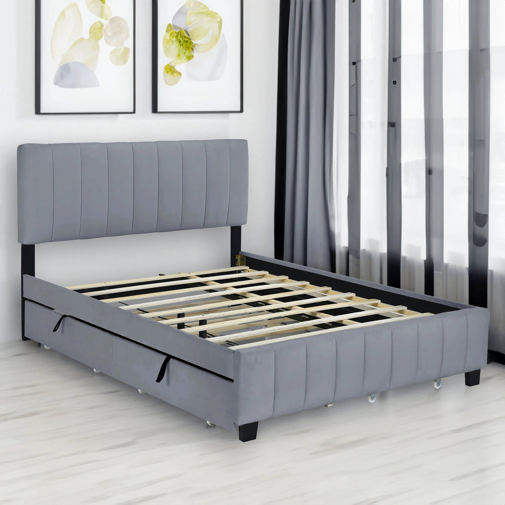 Queen Size Velvet Upholstered Platform Bed with 2 Drawers by eprolo