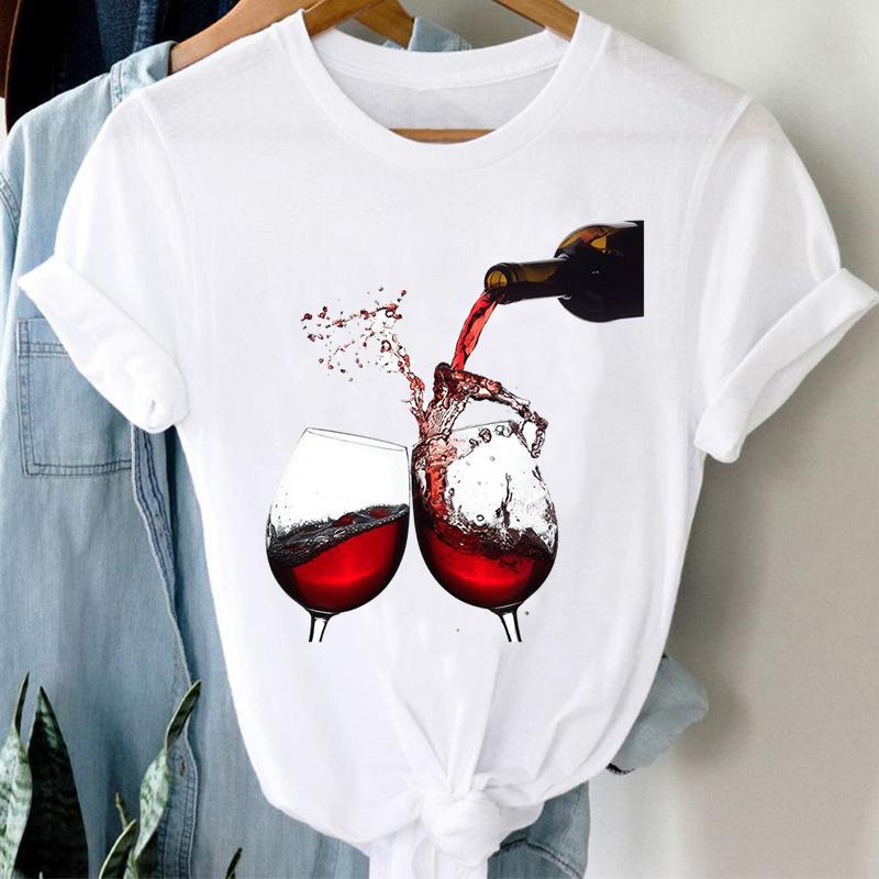 Mujeres Estampado Ropa Vino Señora Manga Corta Casual