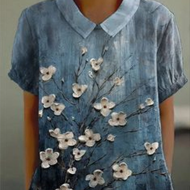 T-shirt à manches courtes style rétro fleuri mignon