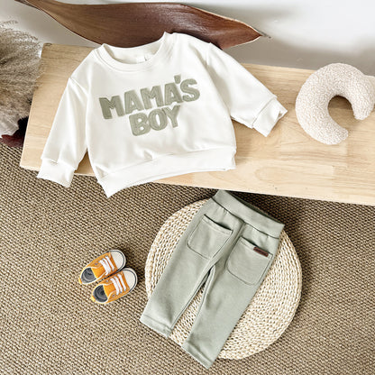 Ensemble Bébé Pull Col Rond Imprimé Lettres, Pantalon Confortable à Poches