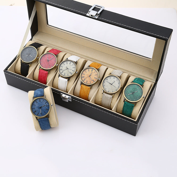 Montre à Quartz Femme en Jean Décontractée avec Ceinture