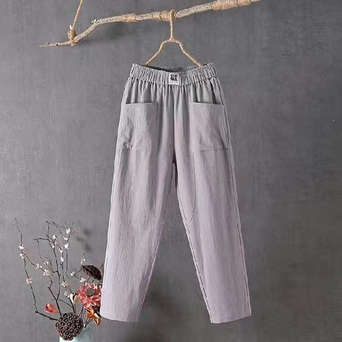 Pantalon décontracté en coton et lin pour femme, coupe droite amincissante, longueur capri