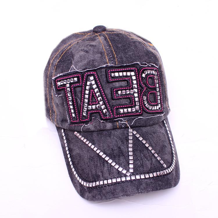 Gorro estilo coreano Gorra de moda para mujer Gorra de béisbol de mezclilla con diamantes de imitación al por mayor