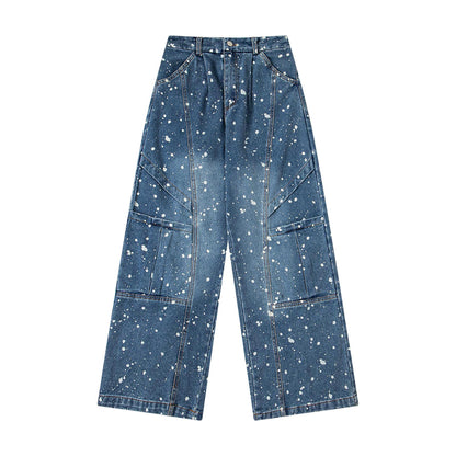 Wash and make old splashed ink jeans