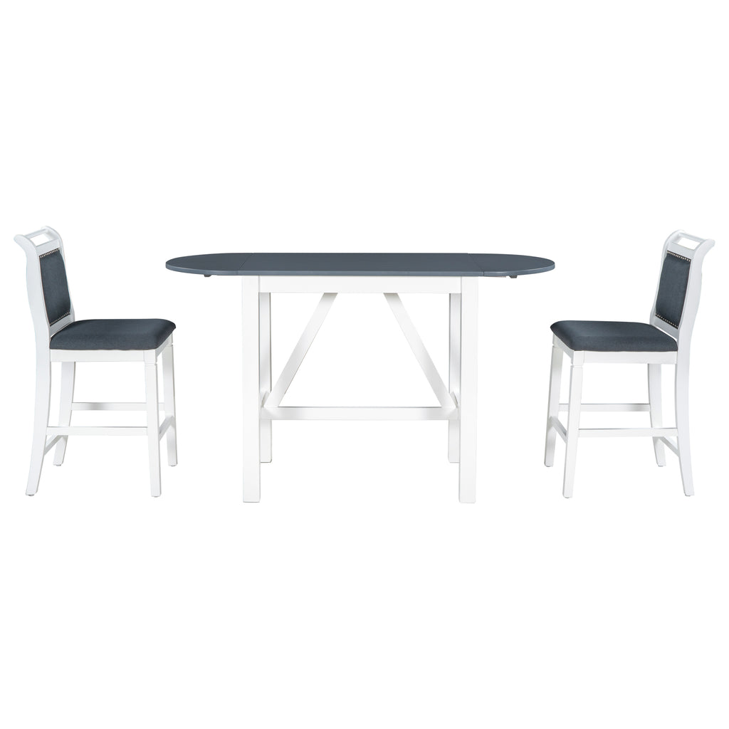 Juego de mesa de comedor de altura de mostrador de madera de 3 piezas con hojas abatibles
