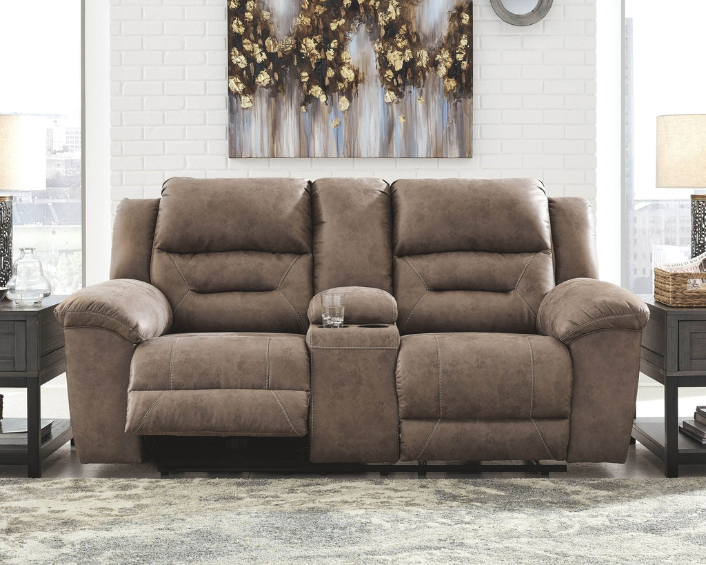 Stoneland - Dbl Power Reclining Loveseat W/Console - Faux Leather - Fossil-1