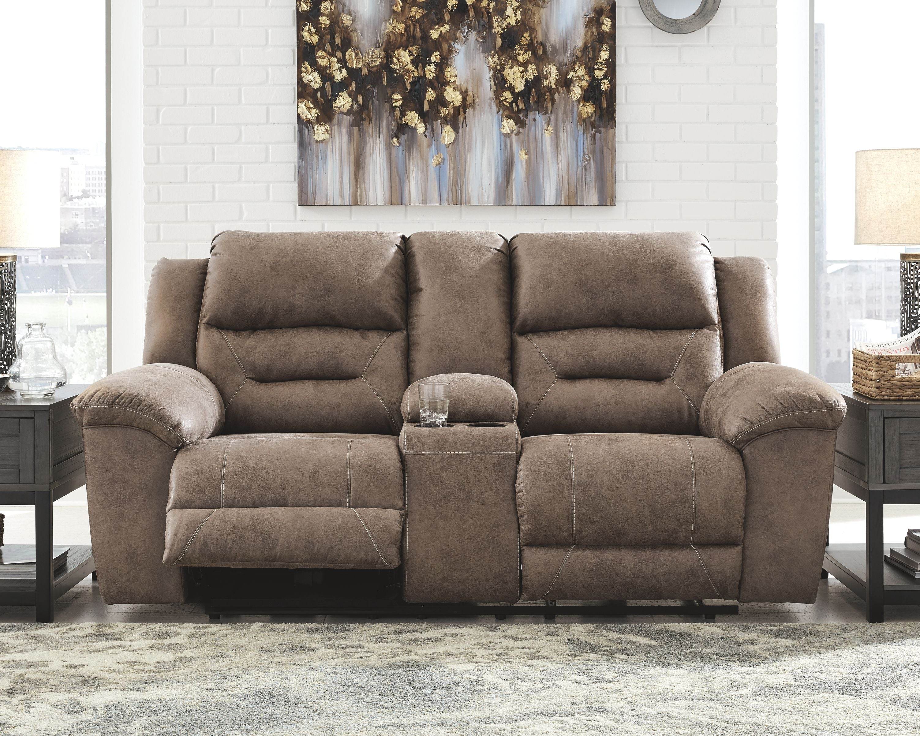 Stoneland - Dbl Power Reclining Loveseat W/Console - Faux Leather - Fossil-1