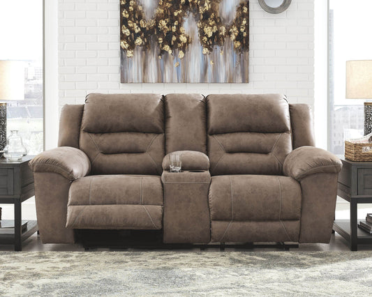 Stoneland - Dbl Power Reclining Loveseat W/Console - Faux Leather - Fossil-1