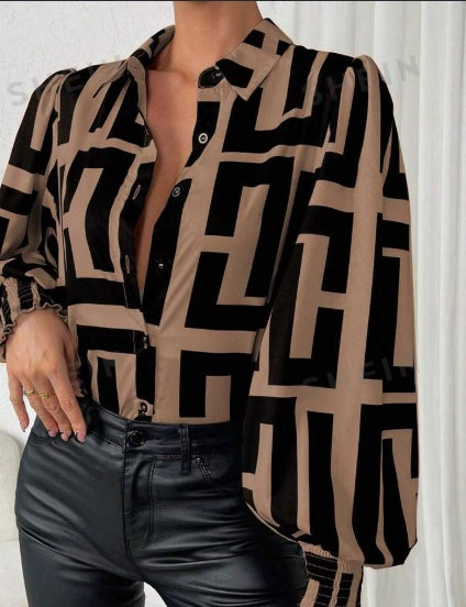 Chemise à manches lanternes imprimée