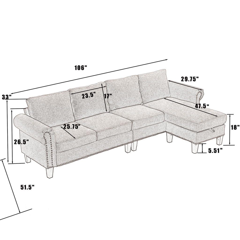 Convertible Sectional Sofa with Storage,L-shaped sofa Modern Linen Fabric Sectional Couches for Living Room,Gray by eprolo
