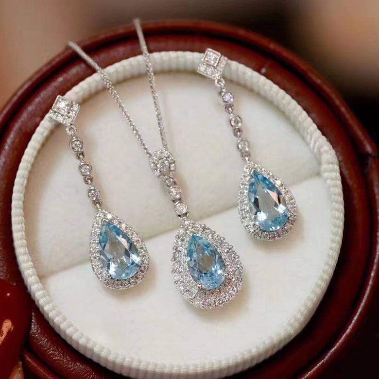 Collier Gemme Larmes de Sirène Boucles d'oreilles Puces de Luxe Léger Haut de Gamme Bijoux au Design Simple, Élégant et Unique