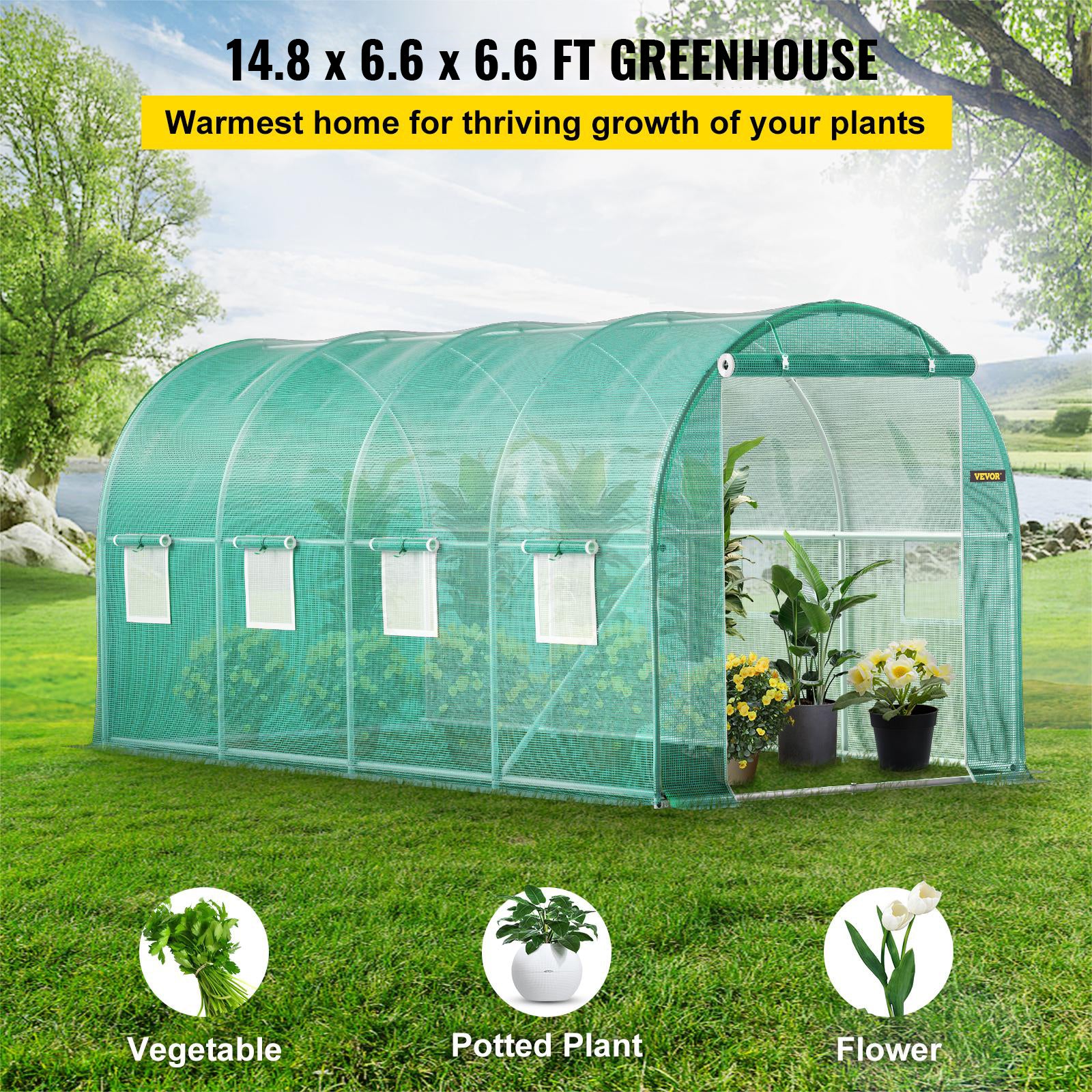 Walk-in Tunnel Greenhouse, 15 X 7 X 7 Ft Portable Plant Hot House