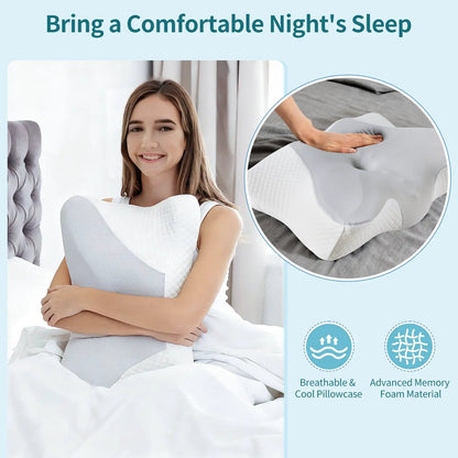 2-Pack memory foam cooling pillows for neck support by AdTec, white, for side sleepers.