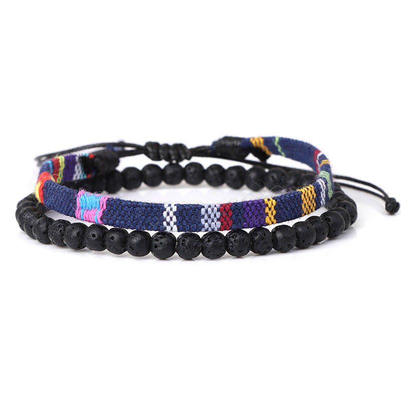 Bracelet tressé bohème en roche volcanique de lave pour homme