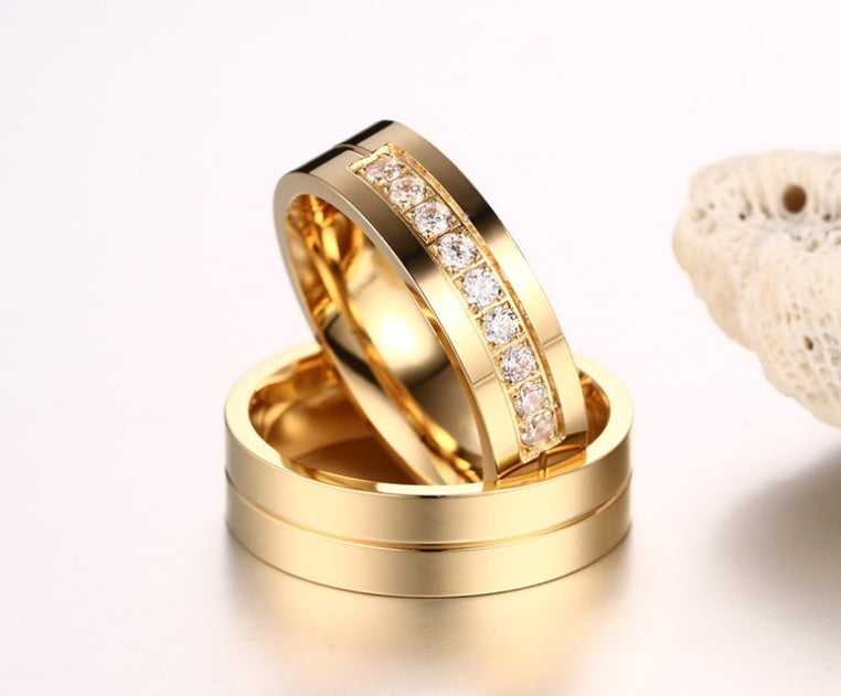 Bague de couple en acier titane simple, bague plaquée or, bijoux en diamant