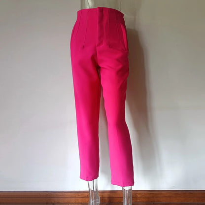 Pantalon plissé décontracté taille haute, couleur unie, coupe ajustée, basique