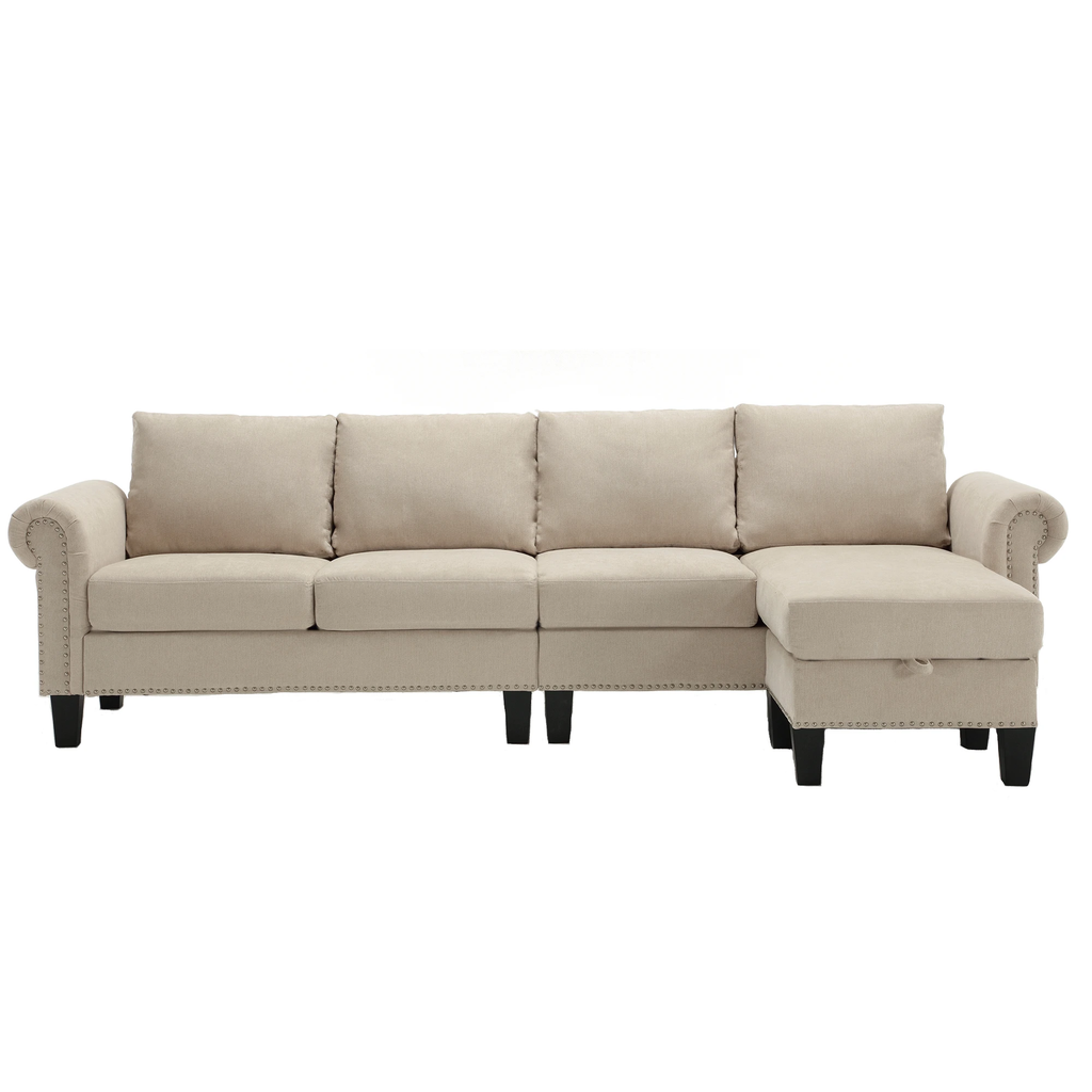Convertible Sectional Sofa with Storage,L-shaped sofa,Four-seater sofa,Modern Linen Fabric Sectional Couches Beige by eprolo