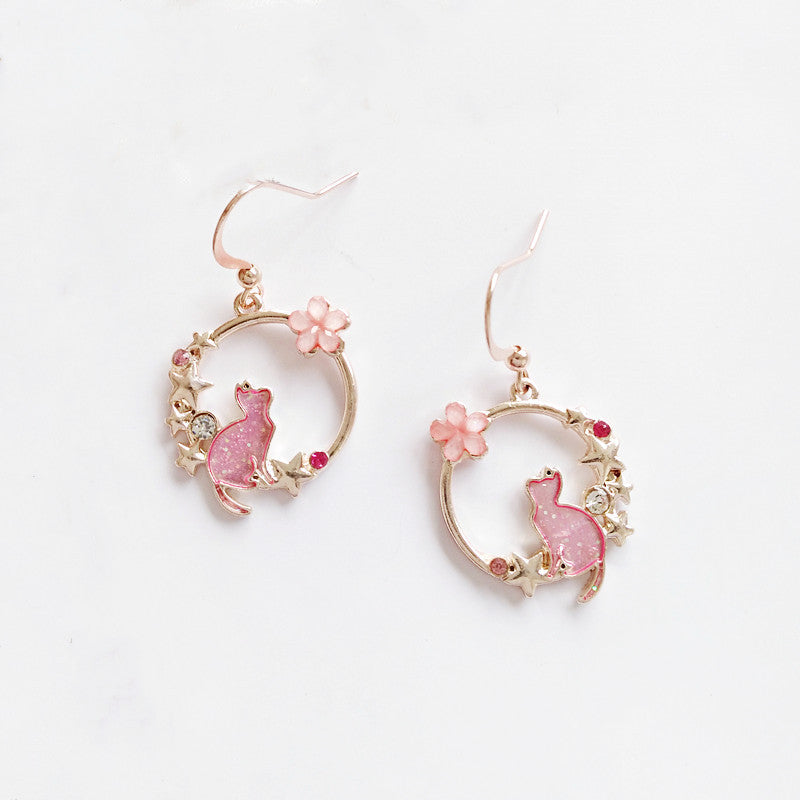 Boucles d'oreilles mignonnes chaton bleu en émail