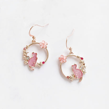 Boucles d'oreilles mignonnes chaton bleu en émail