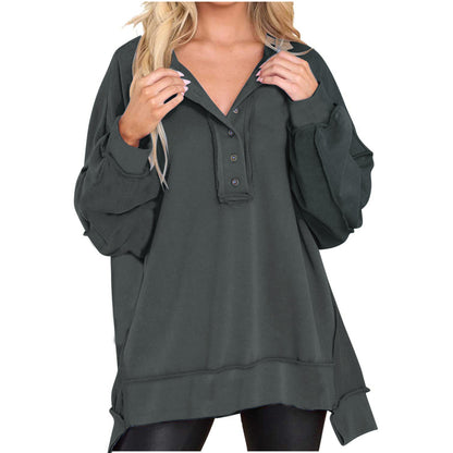 Nueva blusa de color liso con cuello redondo para mujer