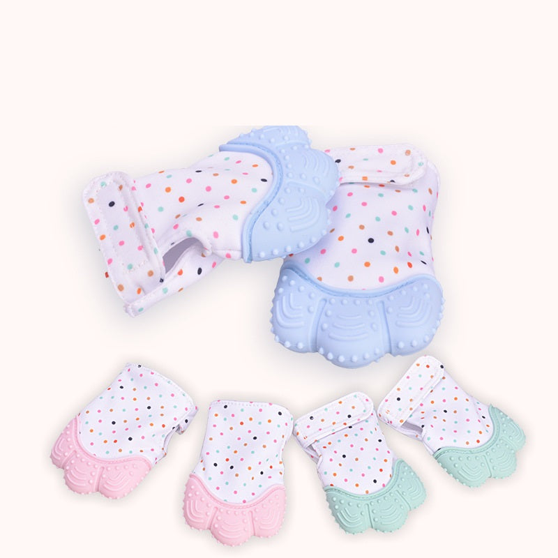 Anneau de dentition pour bébé, gants molaires en silicone anti-morsure, jouets sonores pour enfants