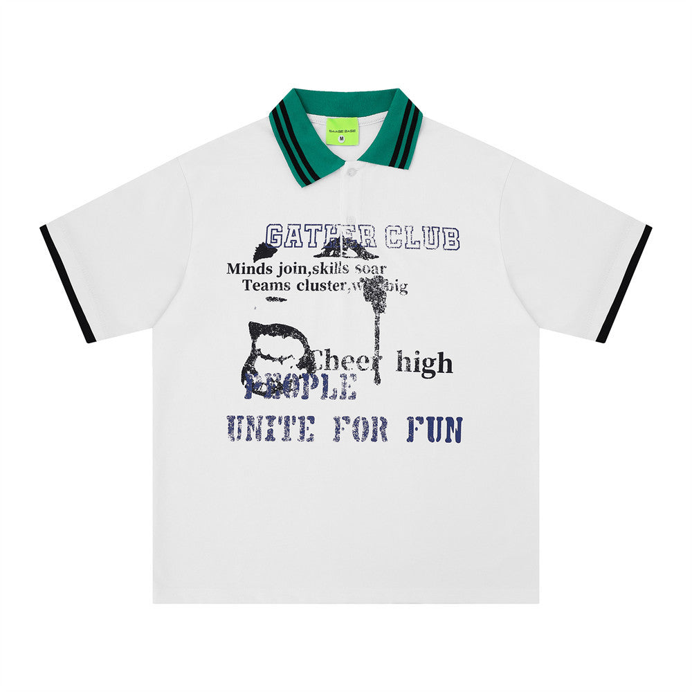Color blocked lapel short sleeved T-shirt