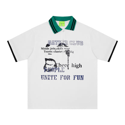 Color blocked lapel short sleeved T-shirt