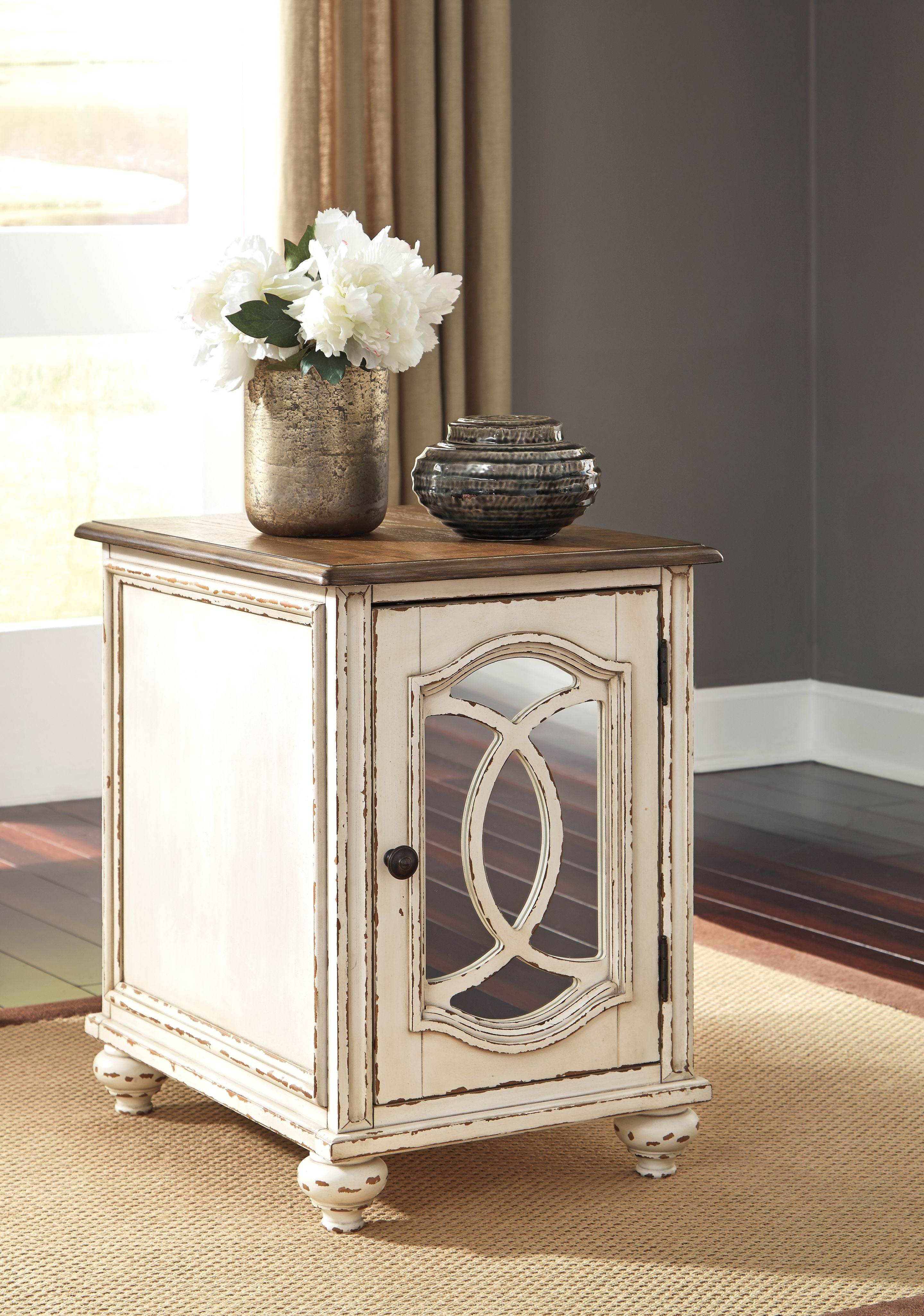 Signature Design by Ashley Realyn Chair Side End Table with Mirror White Brown-2
