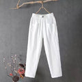 Pantalon décontracté en coton et lin pour femme, coupe droite amincissante, longueur capri