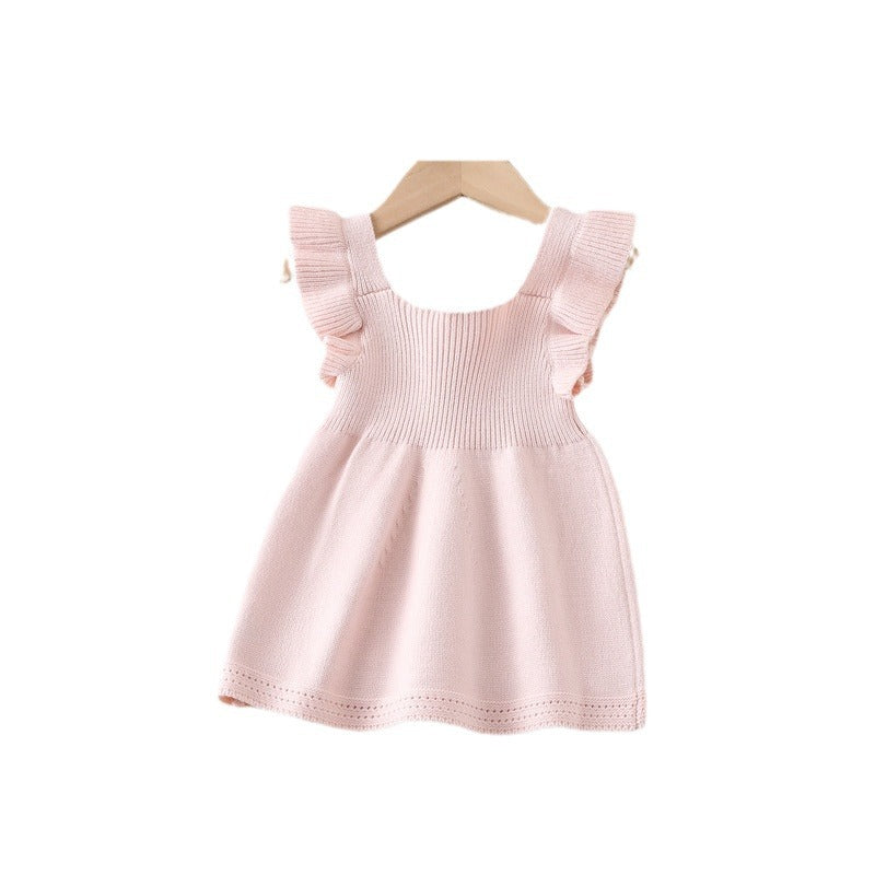 Robe Fille à Volants et Gilet en Maille à Manches Courtes