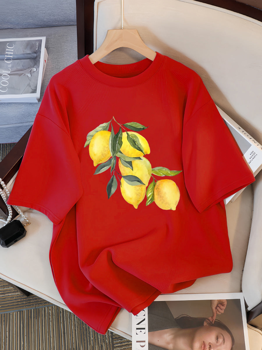 Camisetas con estampado creativo de limón para mujer, tops informales suaves a la moda