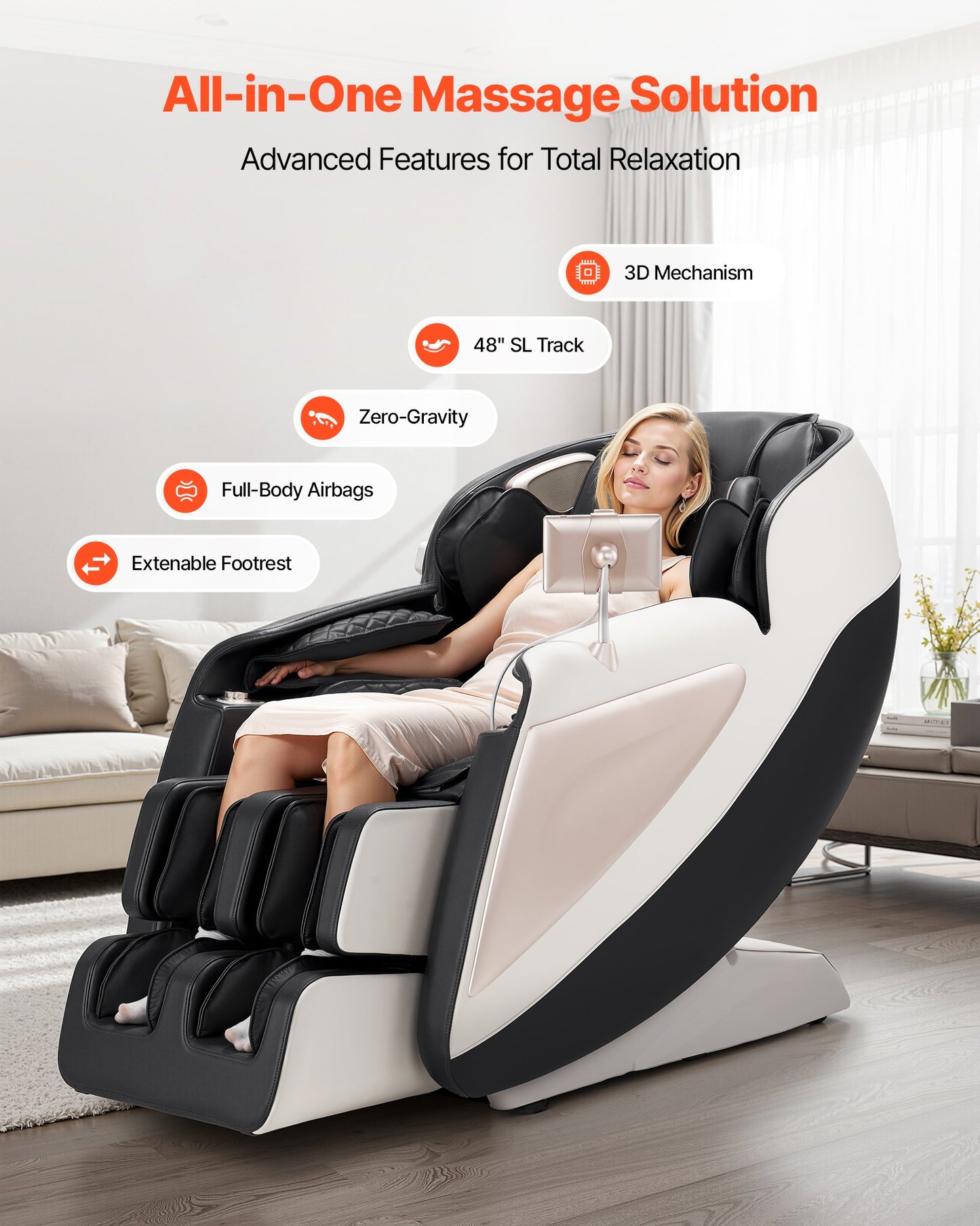 Fauteuil de massage corporel complet, inclinable 3D zéro gravité avec rail SL