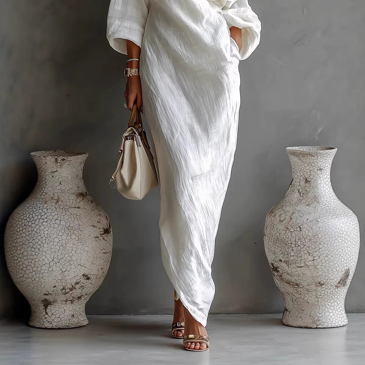 Robe longue irrégulière à épaules dénudées, élégante, à manches longues, pour les vacances à la plage pour femmes