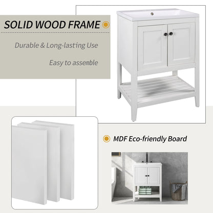 24" Bathroom Vanity Base Only, Soild Wood Frame, Bathroom Storage Cabinet by eprolo