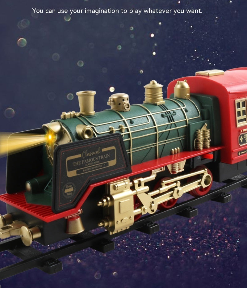 Voiture télécommandée sur rail, fumée, musique, lumière, train de Noël rechargeable, jouets pour enfants