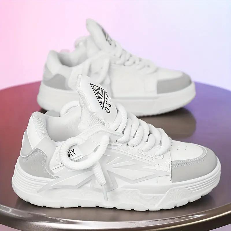 Shoes: Vance Harajuku Western Low Top Mens Casual Sneakers, white pair with chunky sole, AdTec